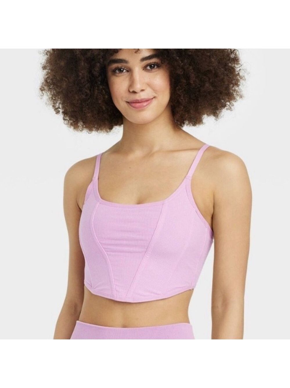 Colsie Pink Corset Ribbed Mesh Top - Picture 3 of 10